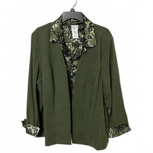 Dorby Vintage Women's Olive Blazer Career Office Preppy Floral Lined Size 20W